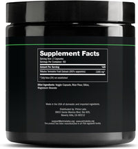 Supplement Facts panel on the back of the Prime Labs Tribulus Terrestris jar listing 1300mg Tribulus fruit extract at 95% saponins